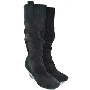 ARTURO CHIANG Allefra Women's Black Suede Slouch Wedge Knee High Boots Size 9M